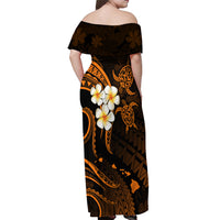 Hawaii Off Shoulder Maxi Dress Lanai Islands Polynesian Sunset Plumeria Gold Vibe LT9 - Polynesian Pride