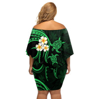 Hawaii Off Shoulder Short Dress Lanai Islands Polynesian Sunset Plumeria Green Vibe LT9 - Polynesian Pride