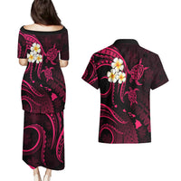 Hawaii Couples Puletasi Dress and Hawaiian Shirt Lanai Islands Polynesian Sunset Plumeria Pink Vibe LT9 - Polynesian Pride