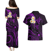 Polynesian Hawaii Couples Puletasi Dress and Hawaiian Shirt Lanai Islands with Pacific Plumeria Purple Vibe LT9 - Polynesian Pride