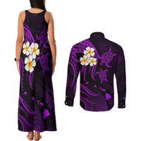 Polynesian Hawaii Couples Matching Tank Maxi Dress and Long Sleeve Button Shirts Lanai Islands with Pacific Plumeria Purple Vibe LT9 - Polynesian Pride