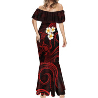 Polynesian Hawaii Mermaid Dress Lanai Islands with Pacific Plumeria Red Vibe LT9 - Polynesian Pride