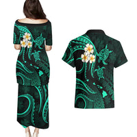 Polynesian Hawaii Couples Puletasi Dress and Hawaiian Shirt Lanai Islands with Pacific Plumeria Turquoise Vibe LT9 - Polynesian Pride
