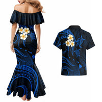 Hawaii Couples Mermaid Dress And Hawaiian Shirt Kauai Islands Polynesian Sunset Plumeria LT9 - Polynesian Pride