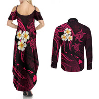 Hawaii Couples Summer Maxi Dress and Long Sleeve Button Shirts Kauai Islands Polynesian Sunset Plumeria Pink Vibe LT9 - Polynesian Pride