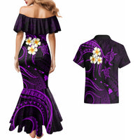 Polynesian Hawaii Couples Mermaid Dress And Hawaiian Shirt Kauai Islands with Pacific Plumeria Purple Vibe LT9 - Polynesian Pride