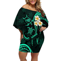 Polynesian Hawaii Off Shoulder Short Dress Kauai Islands with Pacific Plumeria Turquoise Vibe LT9 Women Turquoise - Polynesian Pride