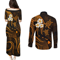 Hawaii Couples Puletasi Dress and Long Sleeve Button Shirts Kahoolawe Islands Polynesian Sunset Plumeria Gold Vibe LT9 - Polynesian Pride