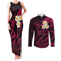Hawaii Couples Matching Tank Maxi Dress and Long Sleeve Button Shirts Kahoolawe Islands Polynesian Sunset Plumeria Pink Vibe LT9 Pink - Polynesian Pride