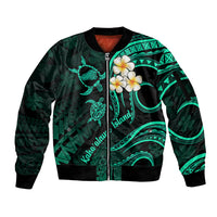 Polynesian Hawaii Sleeve Zip Bomber Jacket Kahoolawe Islands with Pacific Plumeria Turquoise Vibe LT9 Unisex Turquoise - Polynesian Pride