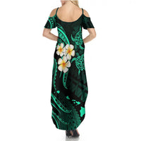 Polynesian Hawaii Summer Maxi Dress Kahoolawe Islands with Pacific Plumeria Turquoise Vibe LT9 - Polynesian Pride