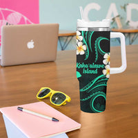 Hawaii Kahoolawe Islands Pacific Plumeria Tumbler With Handle Turquoise Polynesian Tattoo