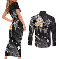 Polynesian Hawaii Couples Short Sleeve Bodycon Dress and Long Sleeve Button Shirts Kahoolawe Islands with Pacific Plumeria White Vibe LT9 - Polynesian Pride