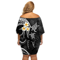 Polynesian Hawaii Off Shoulder Short Dress Kahoolawe Islands with Pacific Plumeria White Vibe LT9 - Polynesian Pride