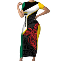 Personalised PNG Hela Province Family Matching Short Sleeve Bodycon Dress and Hawaiian Shirt Bird of Paradise Tattoo Flag Motif - Polynesian Pride