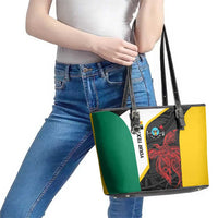 Personalised PNG Hela Province Leather Tote Bag Bird of Paradise Tattoo Flag Motif - Polynesian Pride