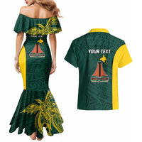 Personalised PNG Jiwaka Province Couples Matching Mermaid Dress and Hawaiian Shirt Bird of Paradise Tattoo Flag Motif - Polynesian Pride