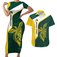 Personalised PNG Jiwaka Province Couples Matching Short Sleeve Bodycon Dress and Hawaiian Shirt Bird of Paradise Tattoo Flag Motif - Polynesian Pride