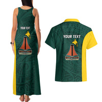 Personalised PNG Jiwaka Province Couples Matching Tank Maxi Dress and Hawaiian Shirt Bird of Paradise Tattoo Flag Motif - Polynesian Pride
