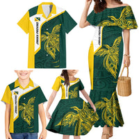Personalised PNG Jiwaka Province Family Matching Mermaid Dress and Hawaiian Shirt Bird of Paradise Tattoo Flag Motif - Polynesian Pride