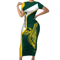 Personalised PNG Jiwaka Province Family Matching Short Sleeve Bodycon Dress and Hawaiian Shirt Bird of Paradise Tattoo Flag Motif - Polynesian Pride