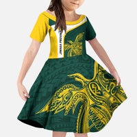 Personalised PNG Jiwaka Province Kid Short Sleeve Dress Bird of Paradise Tattoo Flag Motif - Polynesian Pride