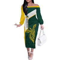 Personalised PNG Jiwaka Province Off The Shoulder Long Sleeve Dress Bird of Paradise Tattoo Flag Motif - Polynesian Pride