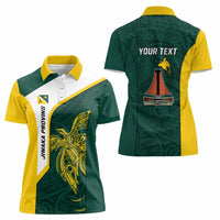 Personalised PNG Jiwaka Province Women Polo Shirt Bird of Paradise Tattoo Flag Motif - Polynesian Pride