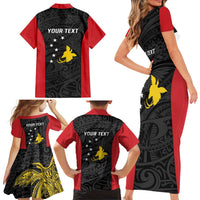 Personalised PNG Sandaun Province Family Matching Short Sleeve Bodycon Dress and Hawaiian Shirt Bird of Paradise Tattoo Flag Motif - Polynesian Pride