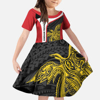 Personalised PNG Sandaun Province Kid Short Sleeve Dress Bird of Paradise Tattoo Flag Motif - Polynesian Pride