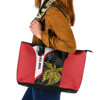 Personalised PNG Sandaun Province Leather Tote Bag Bird of Paradise Tattoo Flag Motif - Polynesian Pride