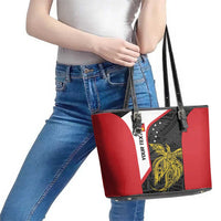 Personalised PNG Sandaun Province Leather Tote Bag Bird of Paradise Tattoo Flag Motif - Polynesian Pride