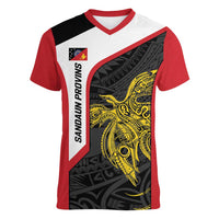Personalised PNG Sandaun Province Women V-Neck T-Shirt Bird of Paradise Tattoo Flag Motif - Polynesian Pride
