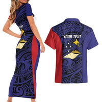 Personalised PNG West New Britain Province Couples Matching Short Sleeve Bodycon Dress and Hawaiian Shirt Bird of Paradise Tattoo Flag Motif - Polynesian Pride