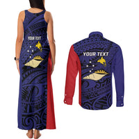 Personalised PNG West New Britain Province Couples Matching Tank Maxi Dress and Long Sleeve Button Shirt Bird of Paradise Tattoo Flag Motif LT9 - Polynesian Pride