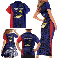 Personalised PNG West New Britain Province Family Matching Short Sleeve Bodycon Dress and Hawaiian Shirt Bird of Paradise Tattoo Flag Motif - Polynesian Pride