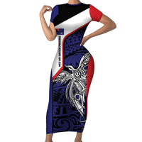 Personalised PNG West New Britain Province Short Sleeve Bodycon Dress Bird of Paradise Tattoo Flag Motif - Polynesian Pride