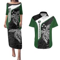 Personalised PNG Western Highlands Province Couples Matching Puletasi and Hawaiian Shirt Bird of Paradise Tattoo Flag Motif - Polynesian Pride