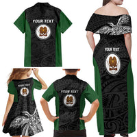 Personalised PNG Western Highlands Province Family Matching Off Shoulder Maxi Dress and Hawaiian Shirt Bird of Paradise Tattoo Flag Motif - Polynesian Pride