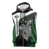 Personalised PNG Western Highlands Province Sleeveless Zip Hoodie Bird of Paradise Tattoo Flag Motif LT9 Green - Polynesian Pride
