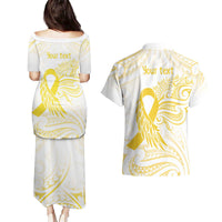 Be Bold Go Gold Polyneisan Ribbon Childhood Personalised Couples Matching Puletasi and Hawaiian Shirt