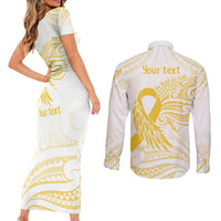 Be Bold Go Gold Polyneisan Ribbon Childhood Personalised Couples Matching Short Sleeve Bodycon Dress and Long Sleeve Button Shirt