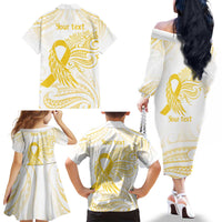 Be Bold Go Gold Polyneisan Ribbon Childhood Personalised Family Matching Off The Shoulder Long Sleeve Dress and Hawaiian Shirt