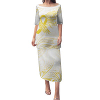 Be Bold Go Gold Polyneisan Ribbon Childhood Personalised Family Matching Puletasi and Hawaiian Shirt