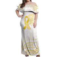 Be Bold Go Gold Polyneisan Ribbon Childhood Personalised Off Shoulder Maxi Dress