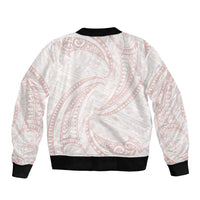 White Sunday Lotu Tamaiti Bomber Jacket Polynesian Wave Pastel Blush - Polynesian Pride
