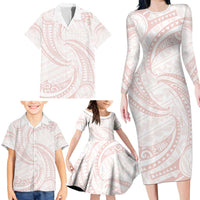 White Sunday Lotu Tamaiti Family Matching Long Sleeve Bodycon Dress and Hawaiian Shirt Polynesian Wave Pastel Blush - Polynesian Pride