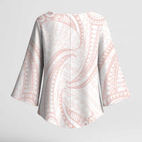 White Sunday Lotu Tamaiti Kimono Sleeve Blouse Polynesian Wave Pastel Blush - Polynesian Pride