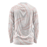 White Sunday Lotu Tamaiti Long Sleeve Shirt Polynesian Wave Pastel Blush LT9 - Polynesian Pride