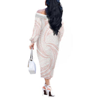 White Sunday Lotu Tamaiti Off The Shoulder Long Sleeve Dress Polynesian Wave Pastel Blush - Polynesian Pride